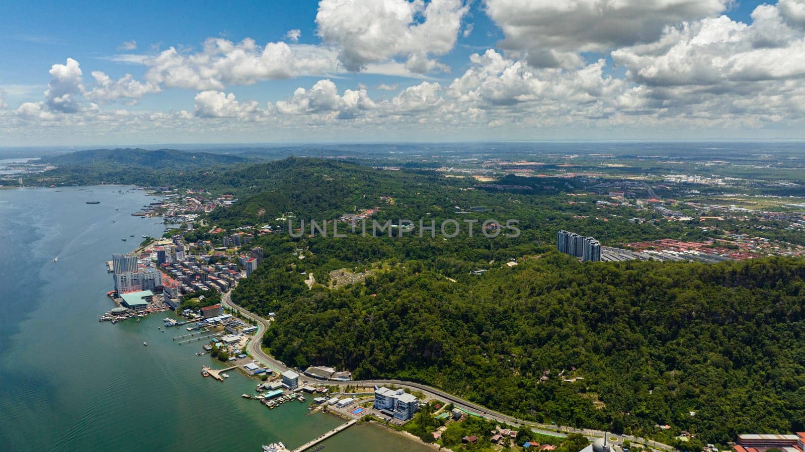 Aerial view of cty of Sandakan is located on the island of Borneo in the state of Sabah.