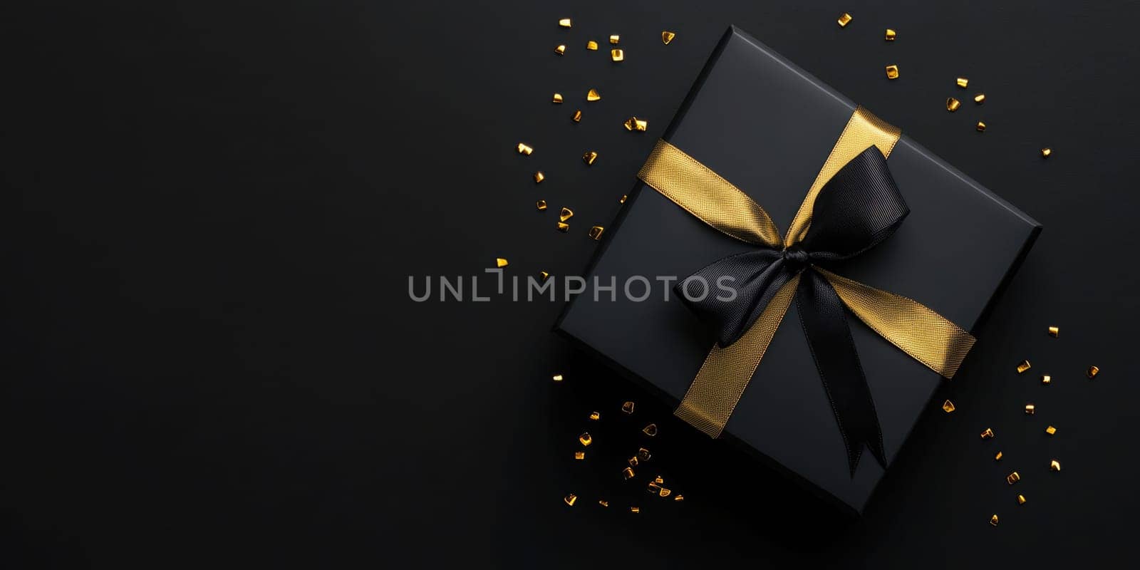 Black fridey gift box, box on black background. High quality photo