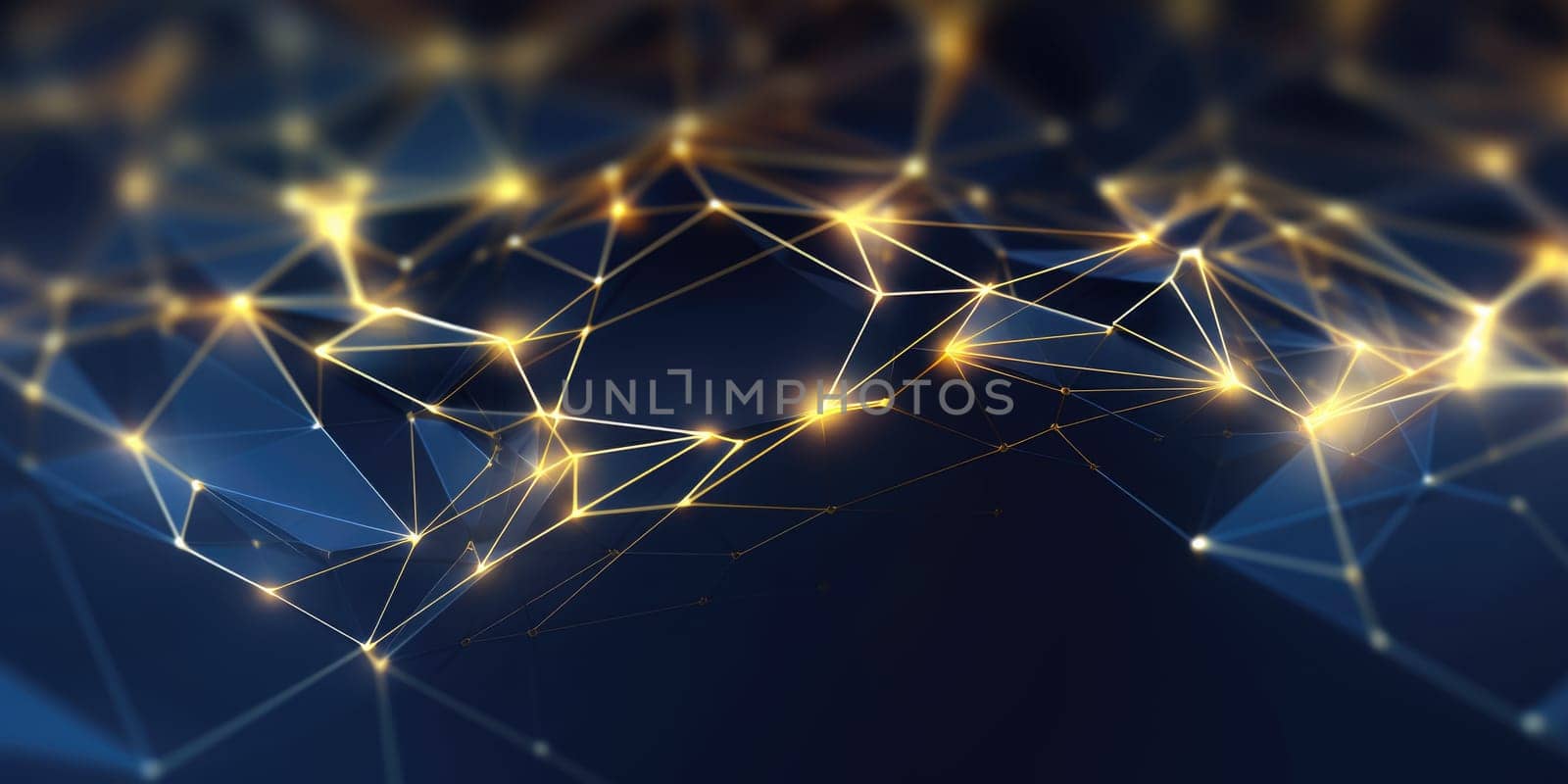 3D network connections with plexus design blue and gold color background wallpaper. Generative AI weber. by biancoblue