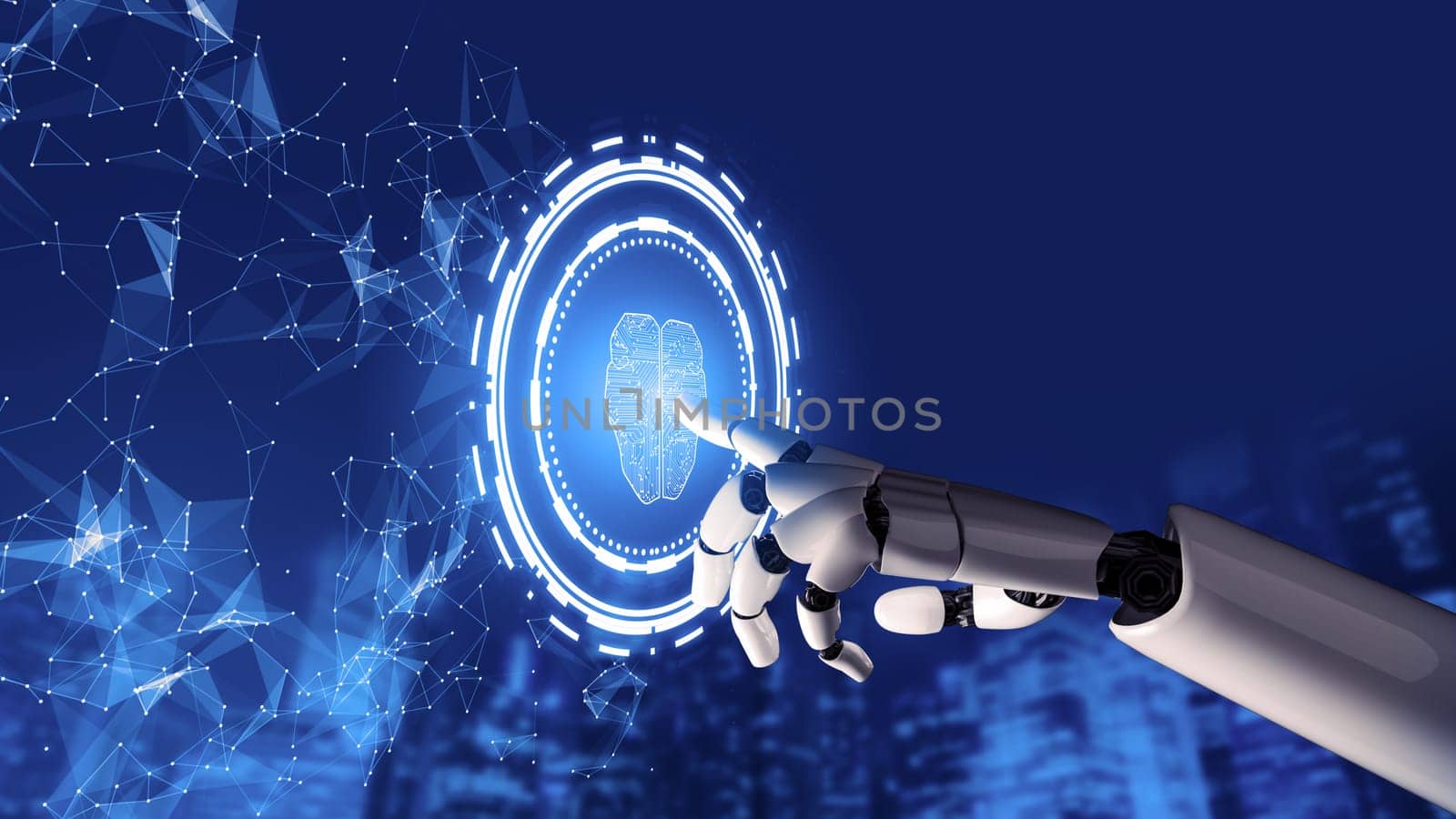 Futuristic robot artificial intelligence concept. 3D illustration. by biancoblue