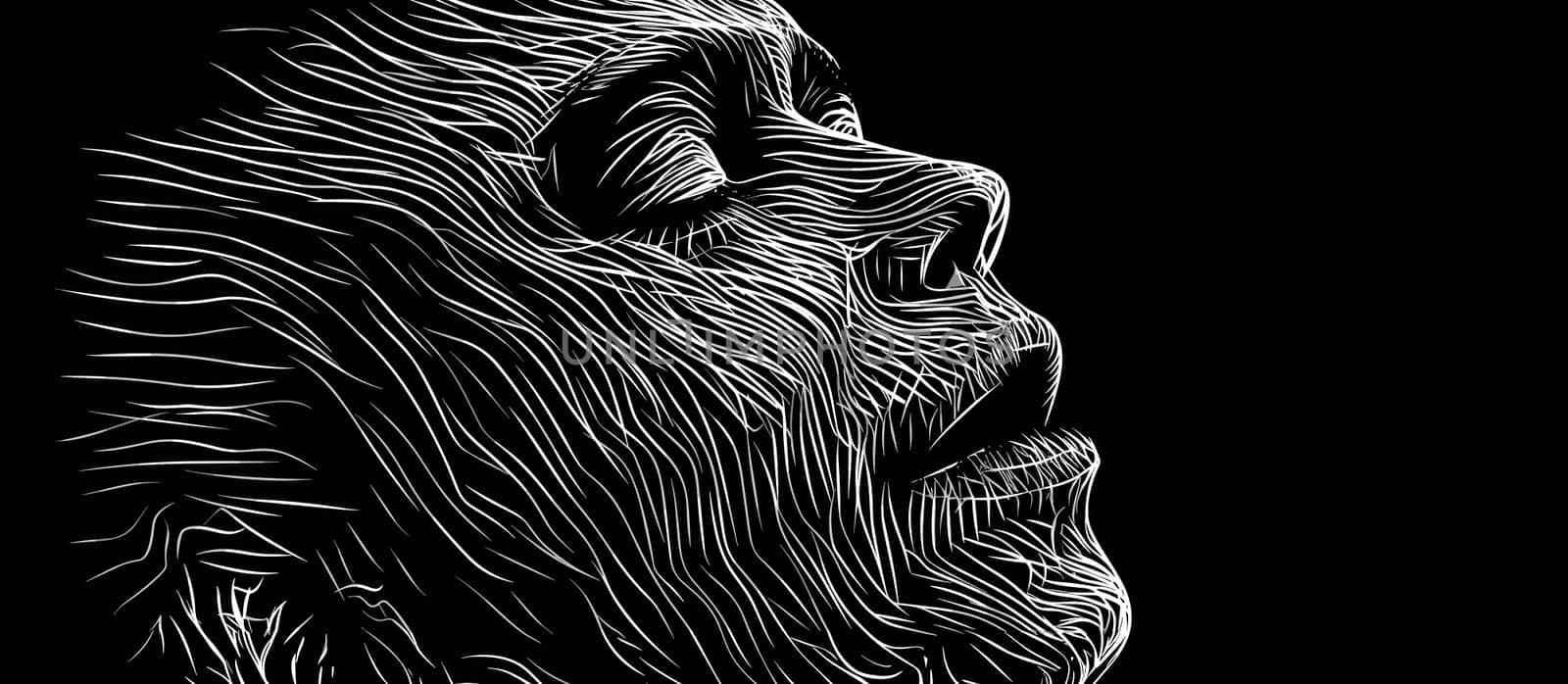 Abstract portrait of a young man suffering from depression and loneliness in vector line art style.  by palinchak