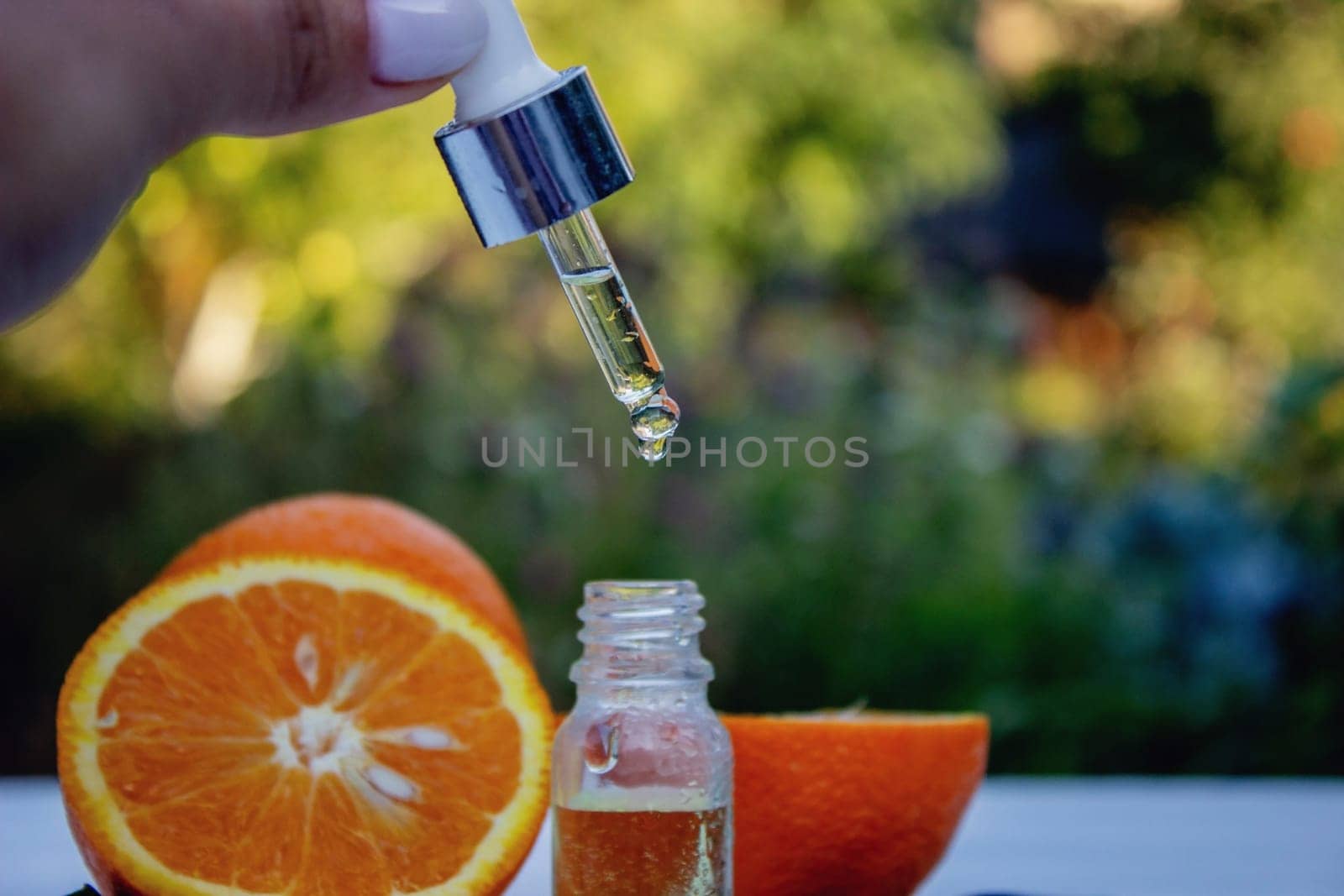 orange essential oil. selective focus