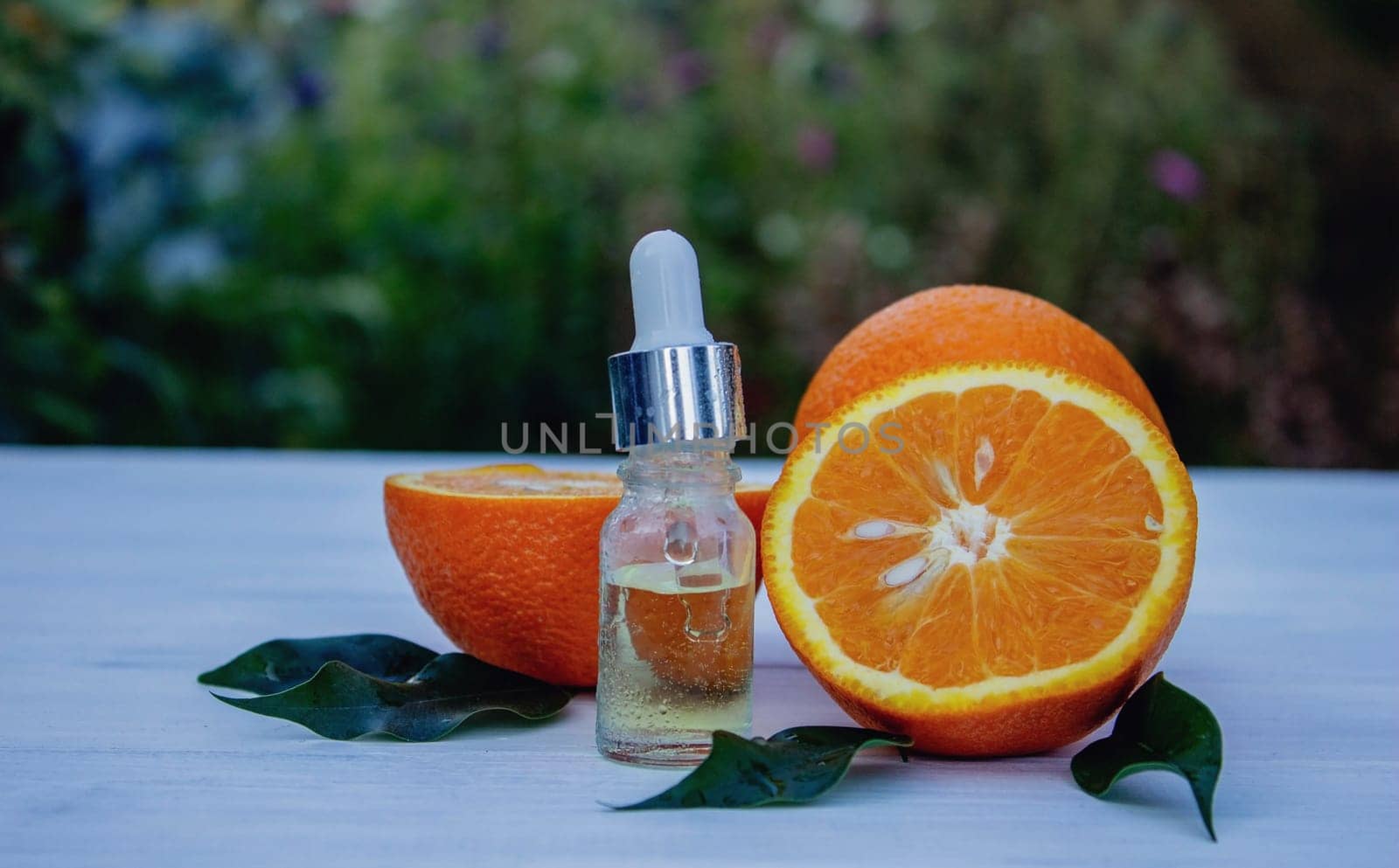 orange essential oil. selective focus
