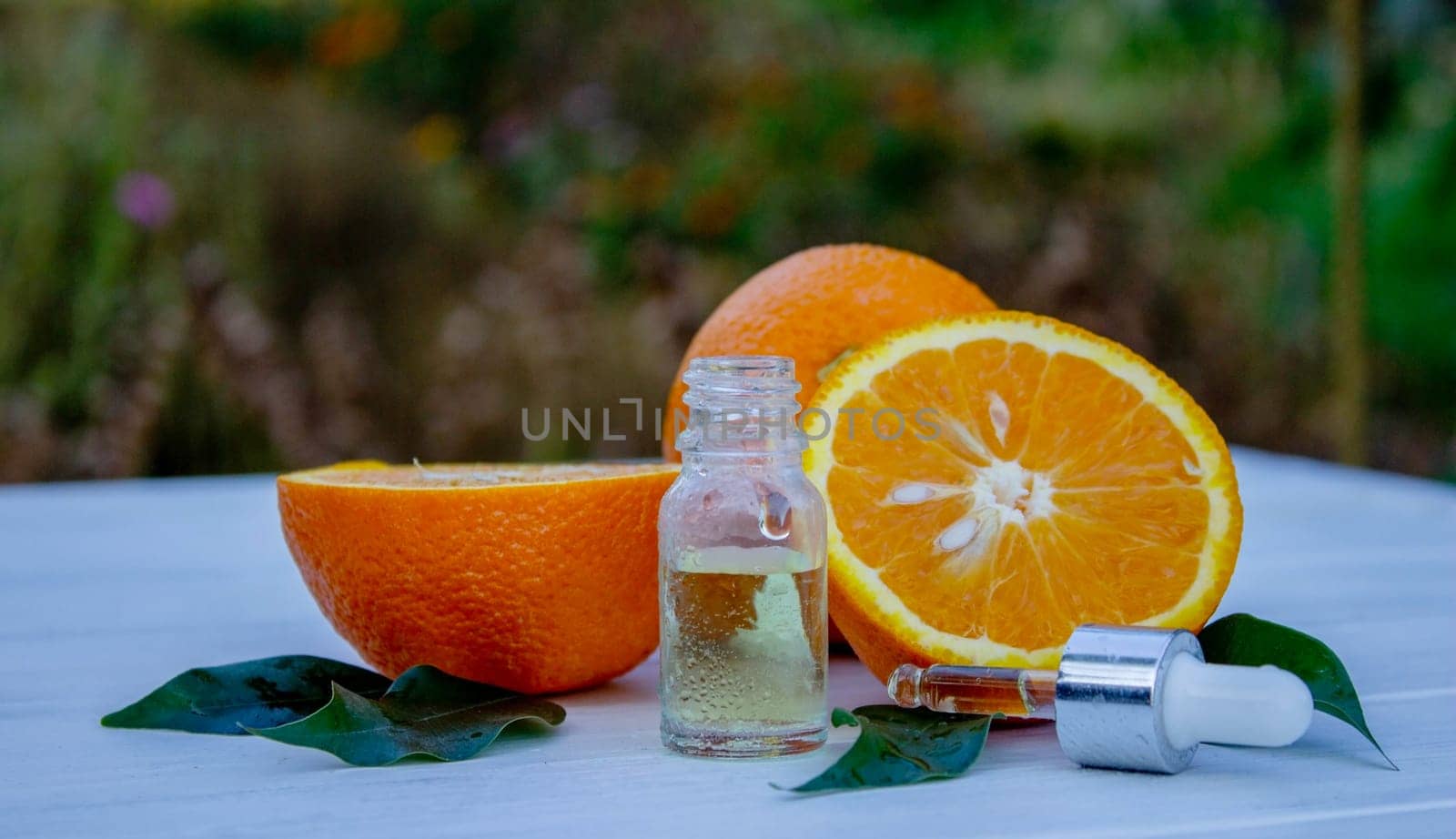 orange essential oil. selective focus
