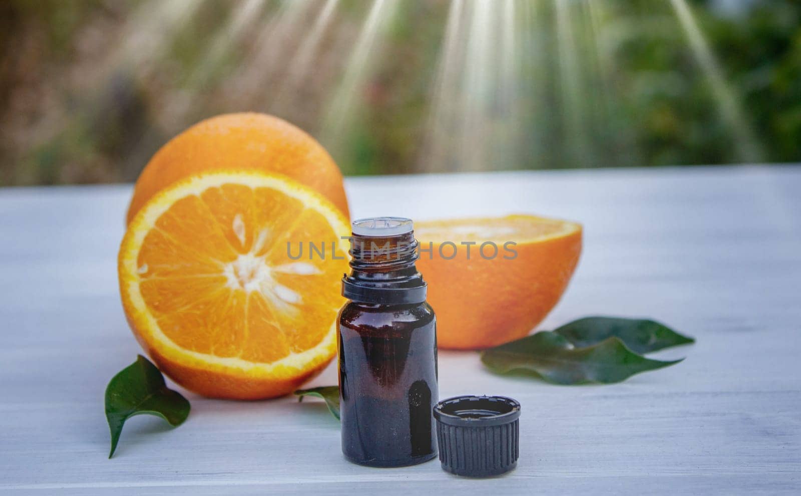 orange essential oil. selective focus