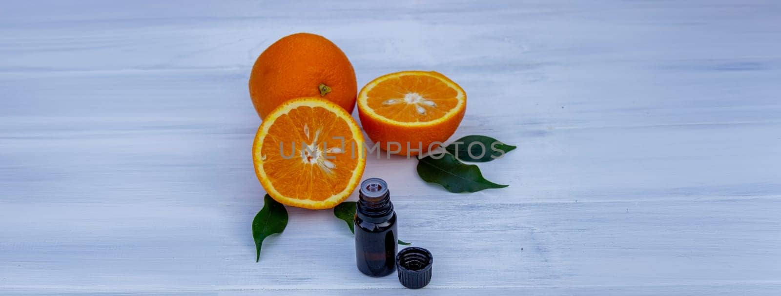 orange essential oil. selective focus