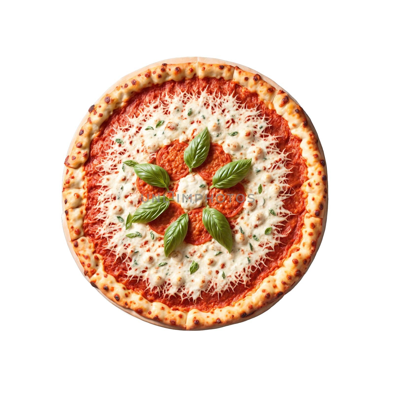 Margherita pizza mandala a classic mandala of Margherita pizza with tomato sauce mozzarella and basil. Food isolated on transparent background.