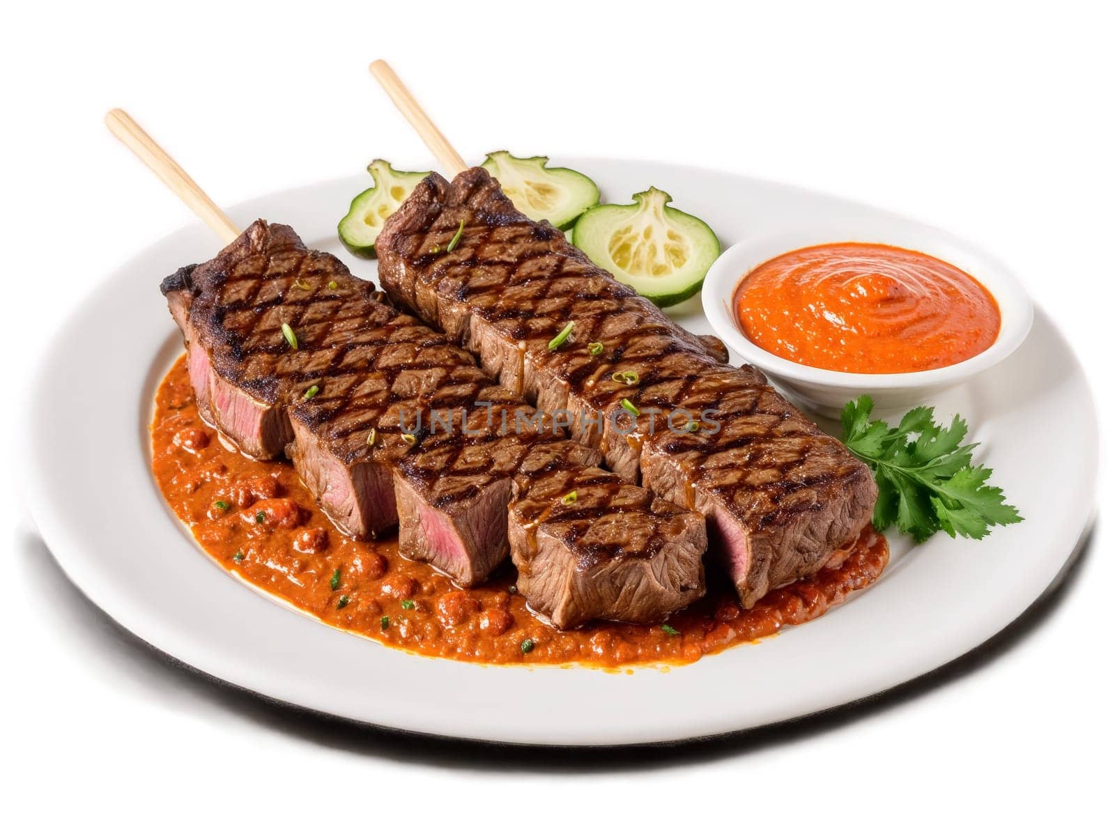 Nyama Choma Grilled nyama choma popular Kenyan dish of roasted meat served with variety. Food isolated on transparent background.