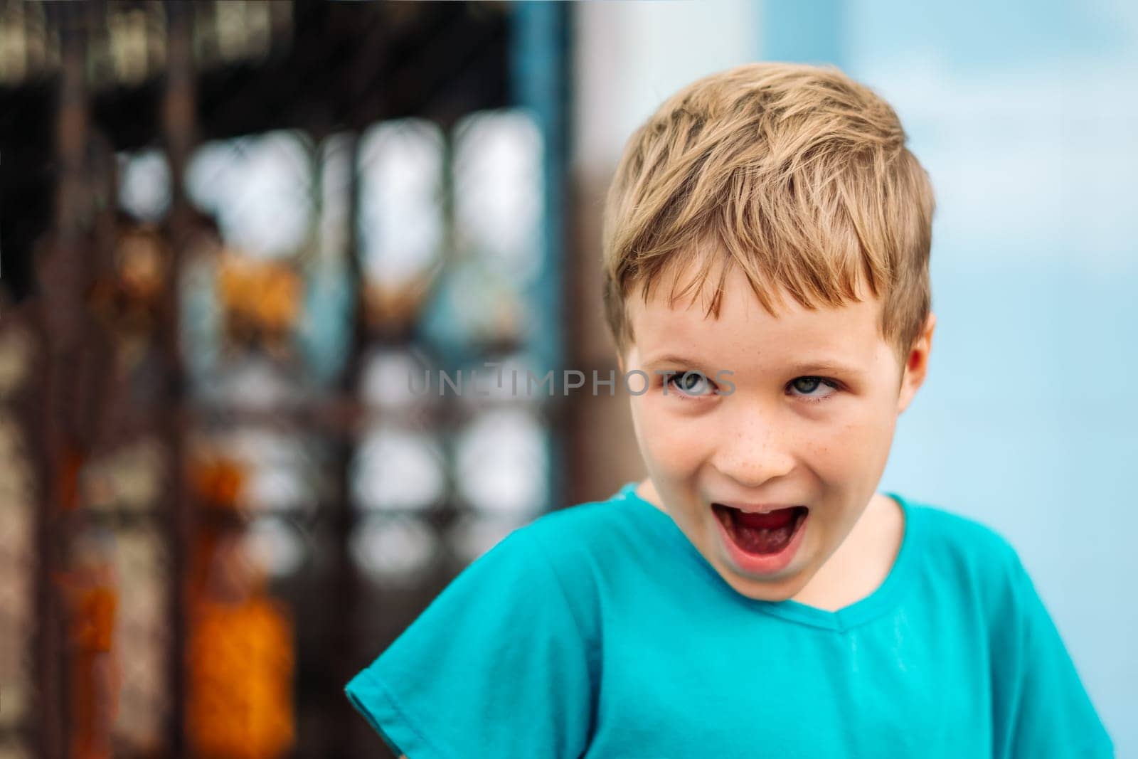 Portrait boy. Happy childhood, sincere emotions, joy of life, family education.