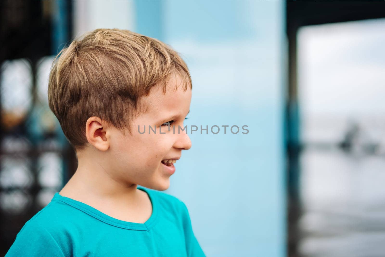 Portrait boy. Happy childhood, sincere emotions, joy of life, family education.