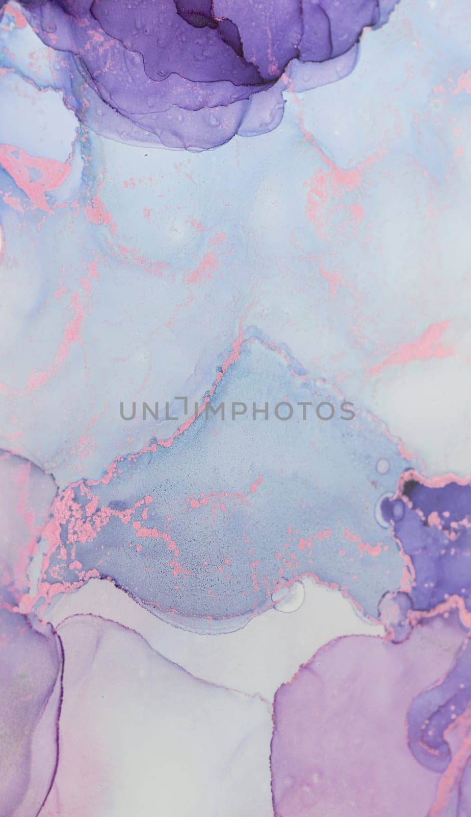 Soft pastel hues of purple and pink swirl together in an abstract watercolor creation, creating a tranquil and soothing visual experience. The layered design invites contemplation.