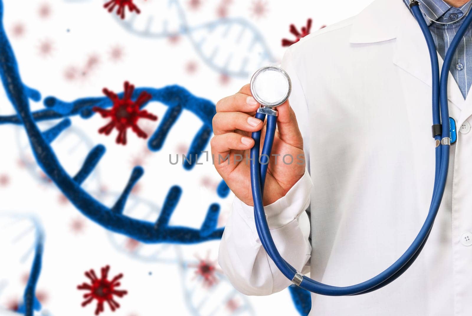 Male doctor on 3d generated COVID-19 background. Concept of corona virus.