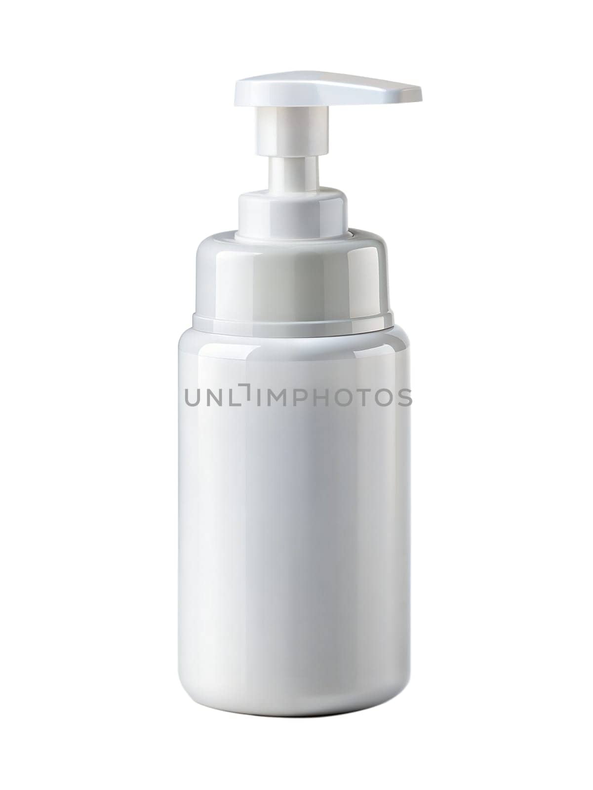 Plastic White Cosmetic dispenser bottle with pump isolated on white background. Ai generated image