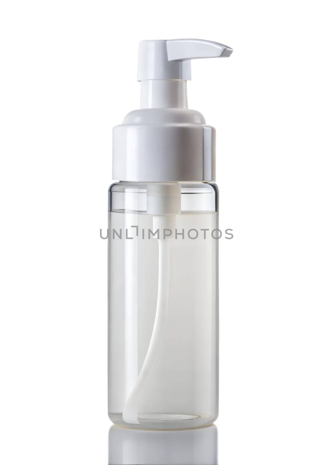 Plastic Clear Cosmetic bottle with pump isolated on white background. Ai generated image
