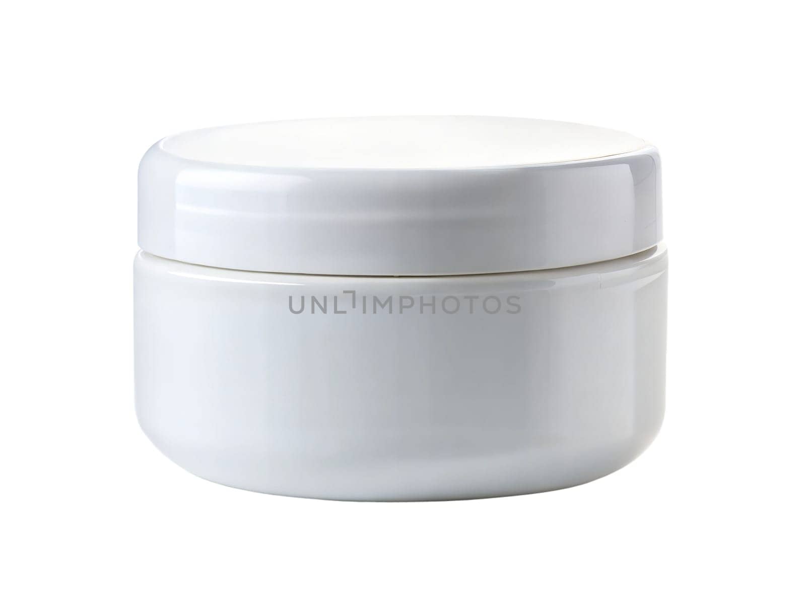 Mock up of white plastic jar of cream isolated on white background. Ai generated image