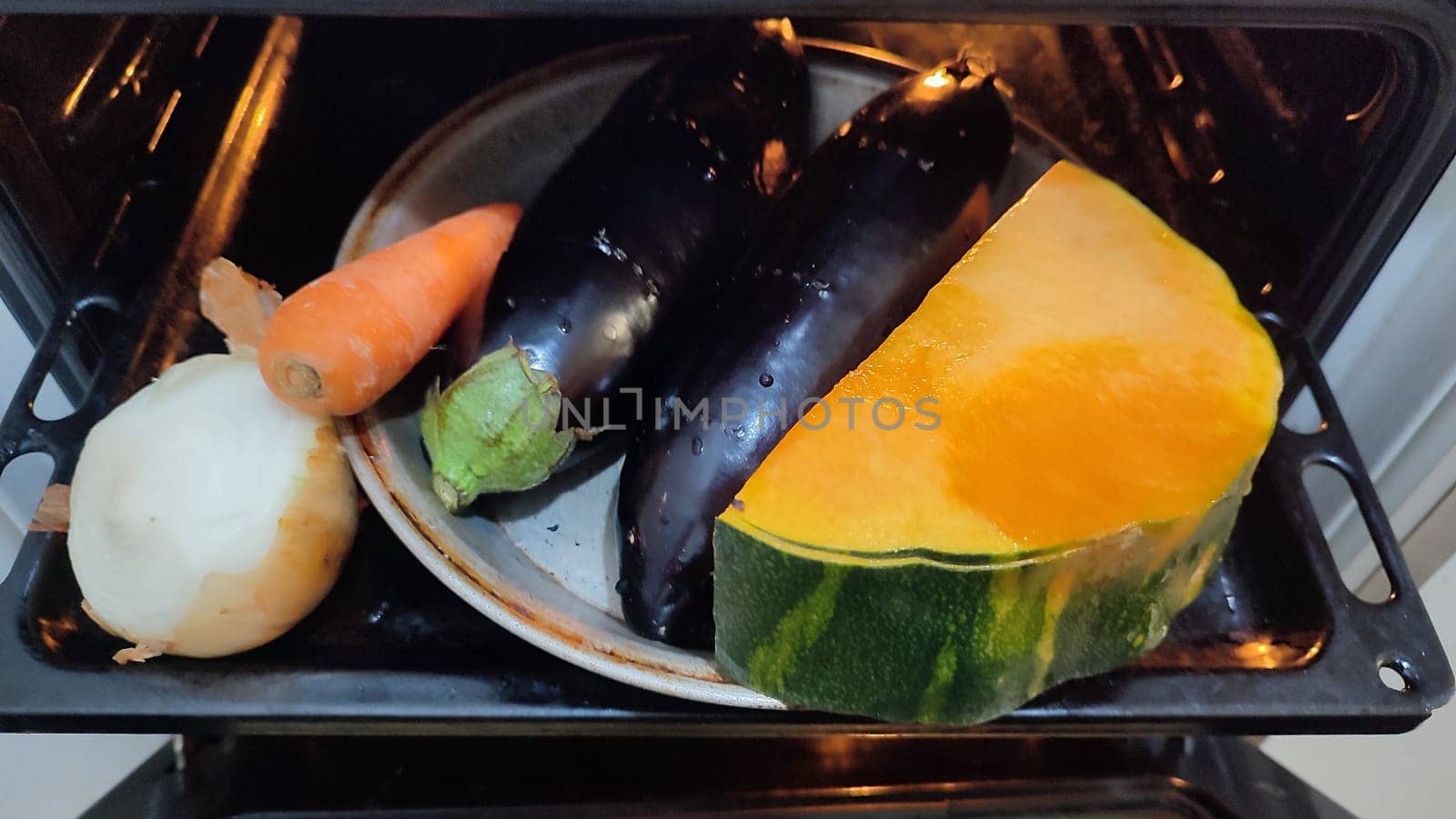 Orange pumpkin and eggplant vegetables food cooking lunch dinner. High quality photo