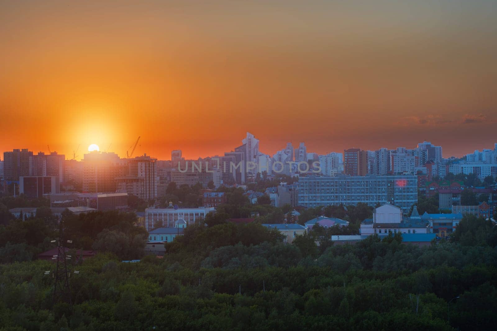 BARNAUL - JUNE, 28 Panoramic picture of sunset in Barnaul city, view from the upland park in June 28, 2017 in Barnaul , Siberia, Russia