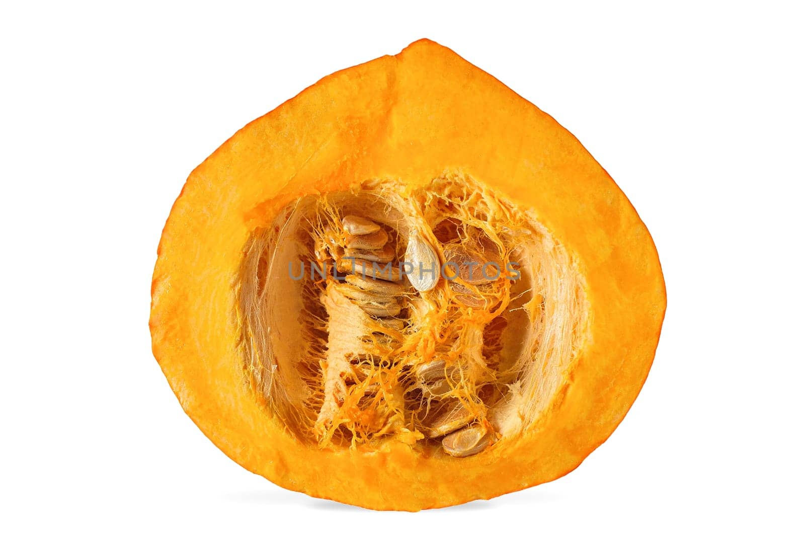 Fresh half orange pumpkin on a white background.