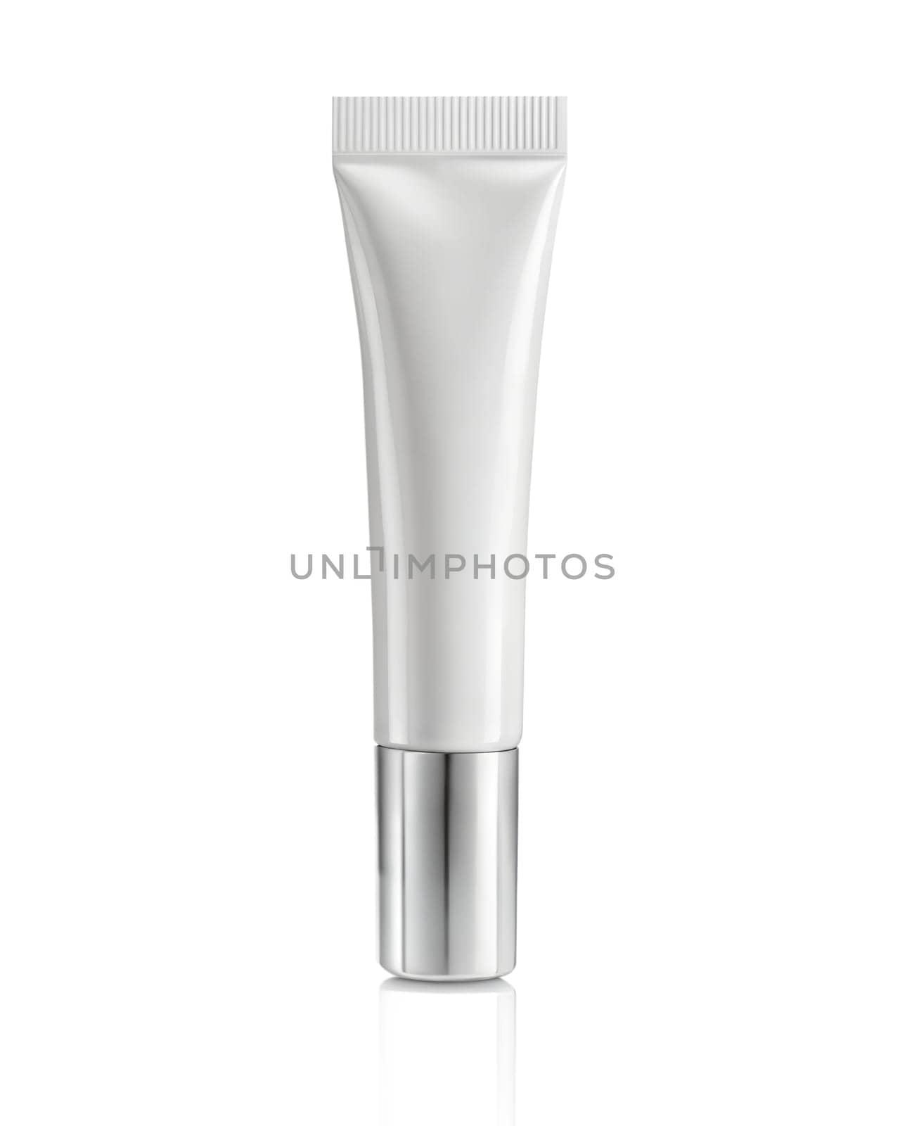 Mockup of a cream or gel white tube with a silver cap. Ai generated image