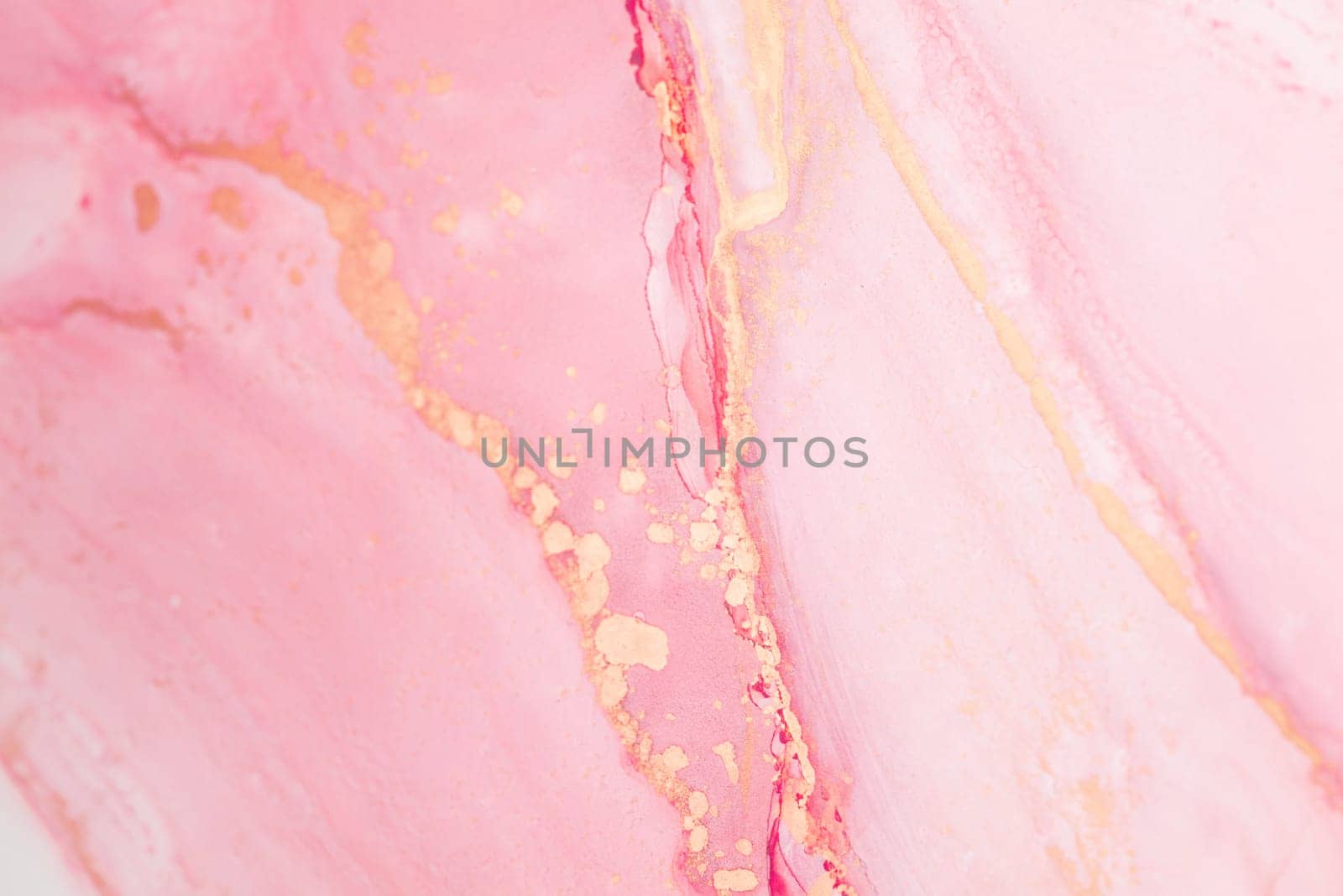 This artwork features an exquisite blend of pink and gold marbling, characterized by captivating swirls and intricate patterns that evoke elegance and sophistication.