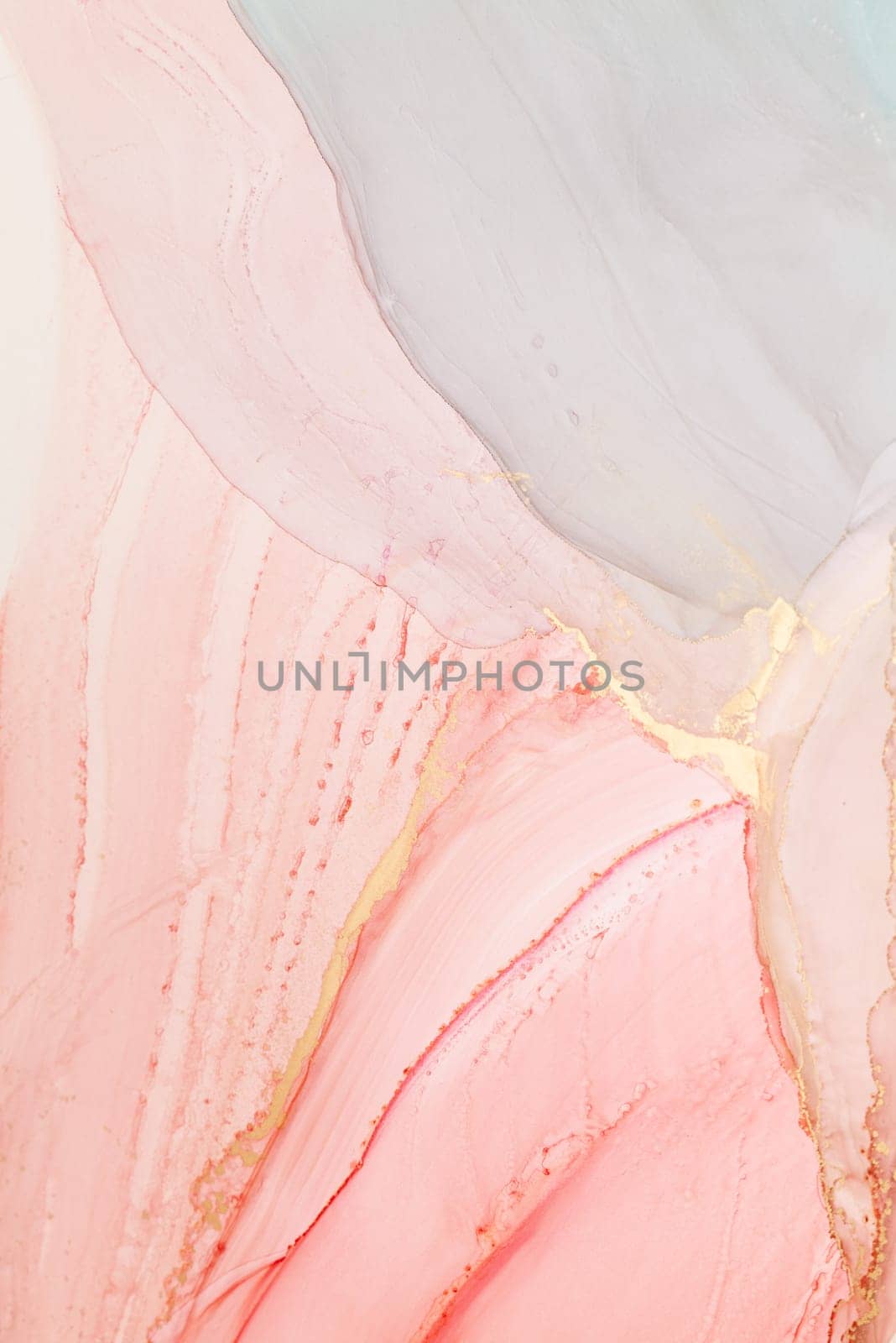 This artwork showcases a blend of soft pink and gray hues with delicate gold accents, creating an elegant, serene composition ideal for modern decor.