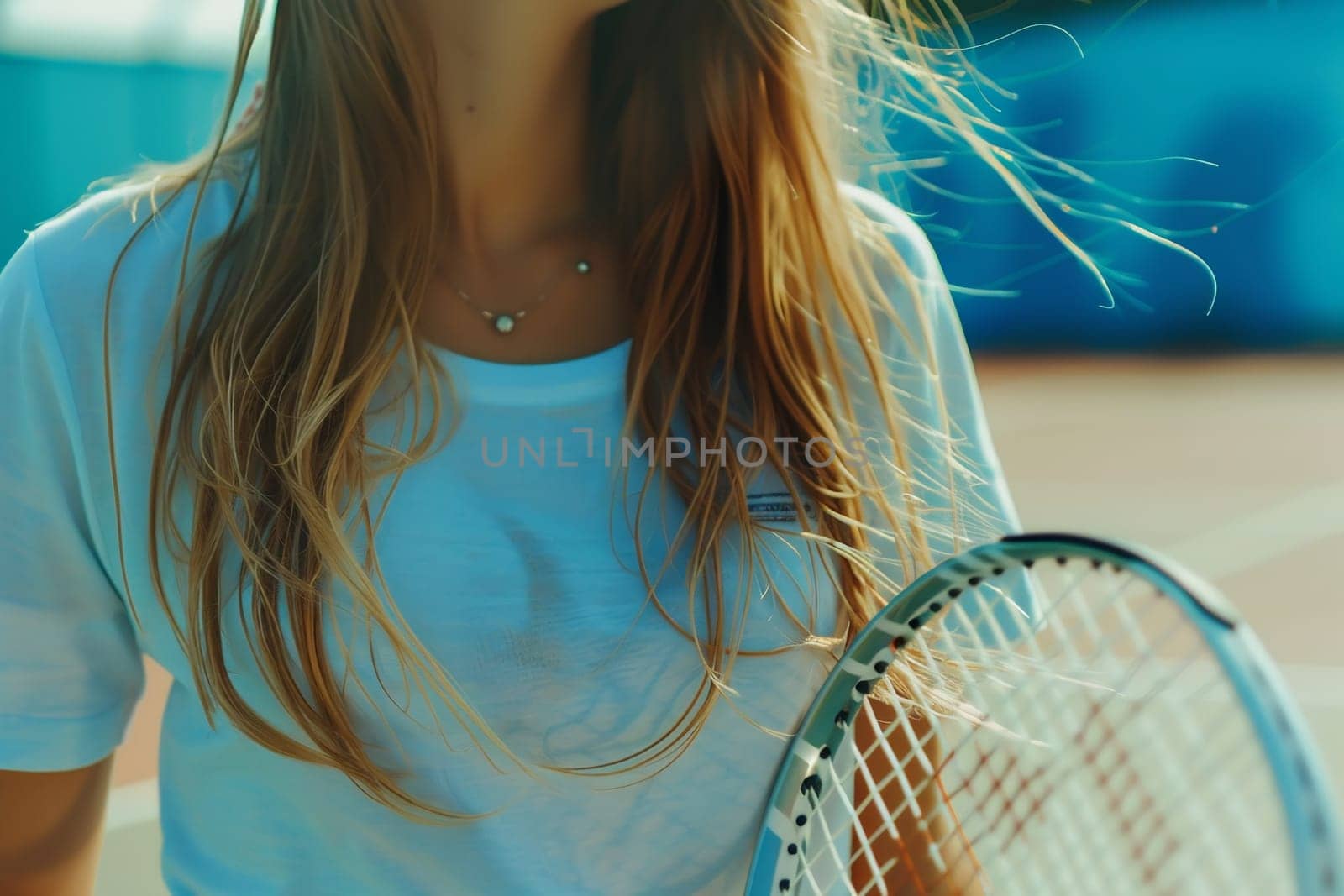 Young woman with a tennis racket, close-up. Tennis sport. AI generated