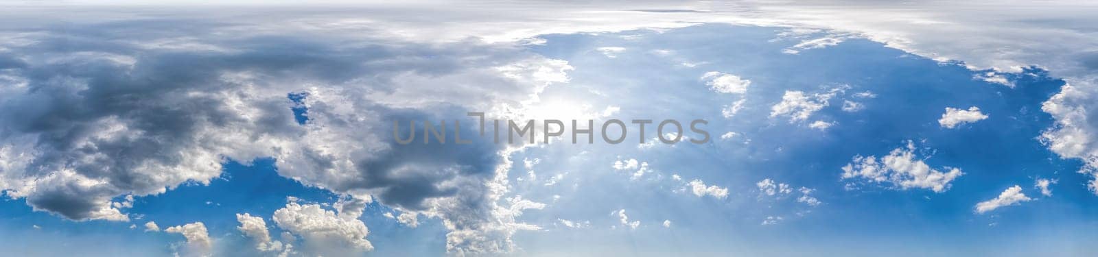 sky panorama with clouds without ground, for easy use in 3D graphics and panorama for composits in aerial and ground spherical panoramas as a sky dome