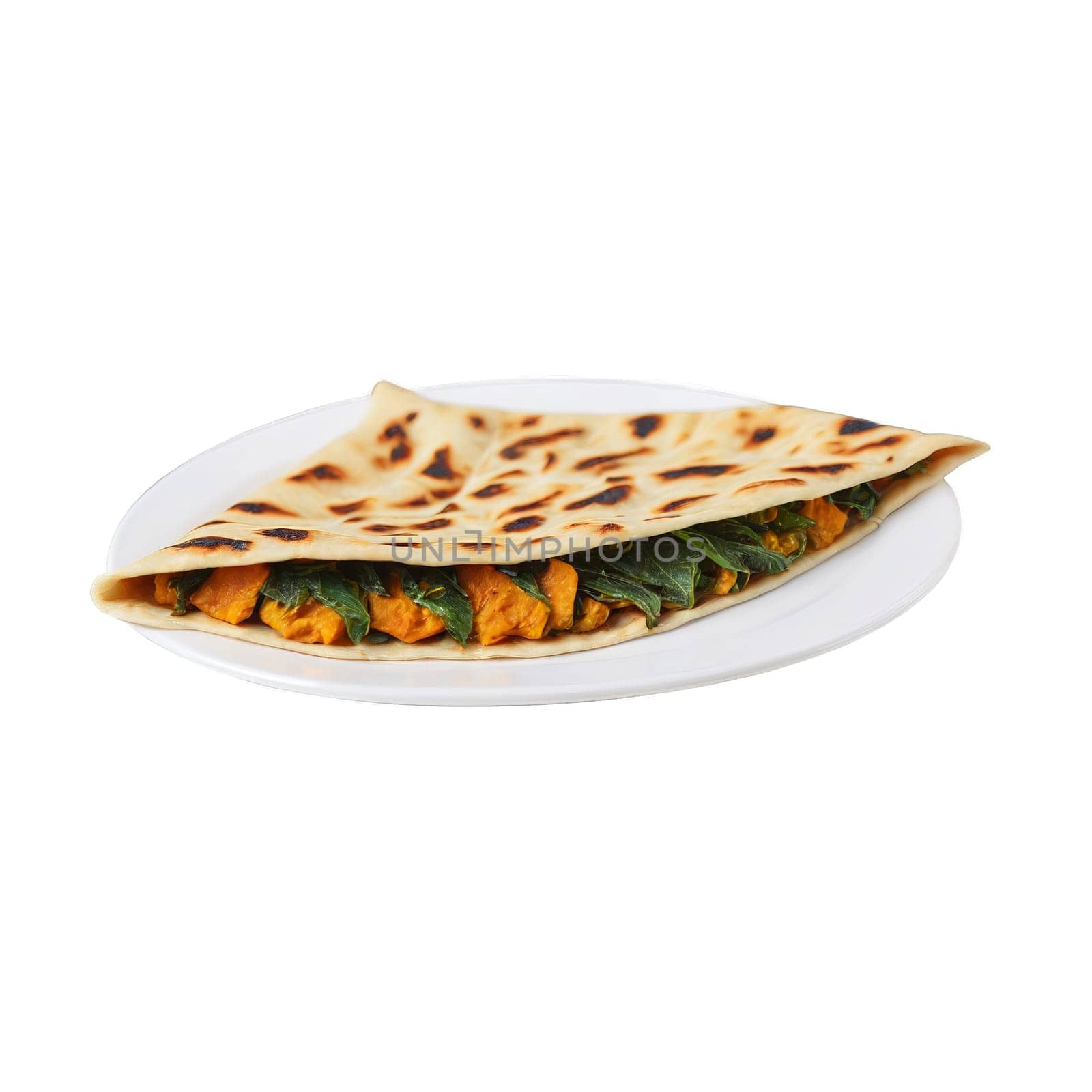 Azerbaijani qutab thin flatbread greens meat or pumpkin filling folded grilled Culinary and Food concept. close-up food, isolated on transparent background
