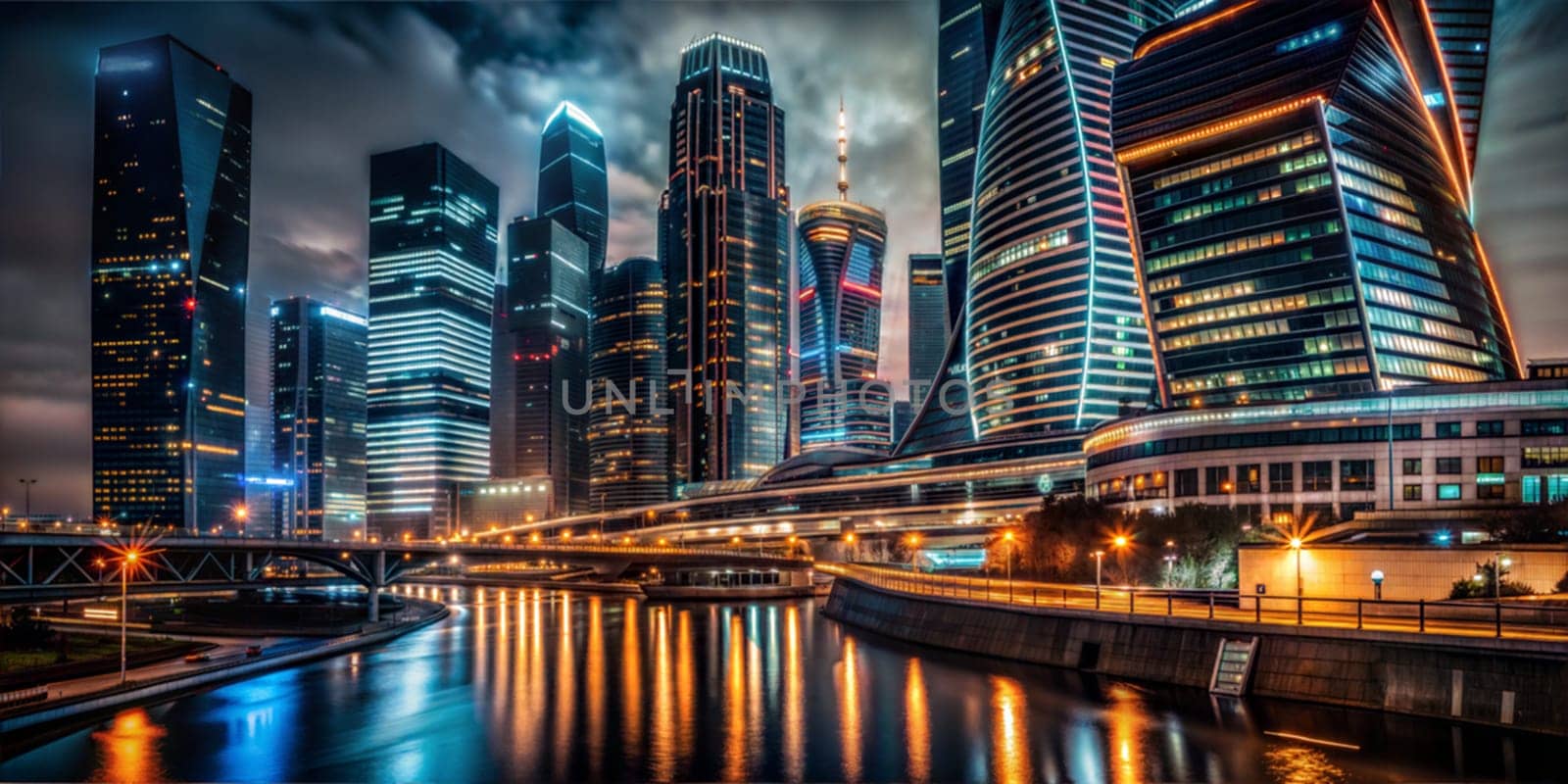 City night view of Moscow City business financial district. Russia. Luxury lifestyle. Ai generated image