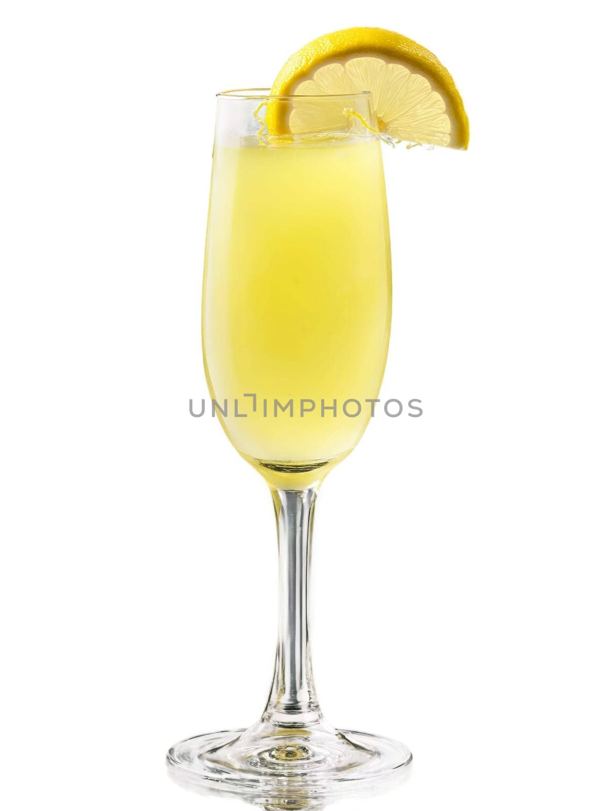 Limoncello Short glass with vibrant yellow liqueur and lemon zest twist. Drink isolated on transparent background.