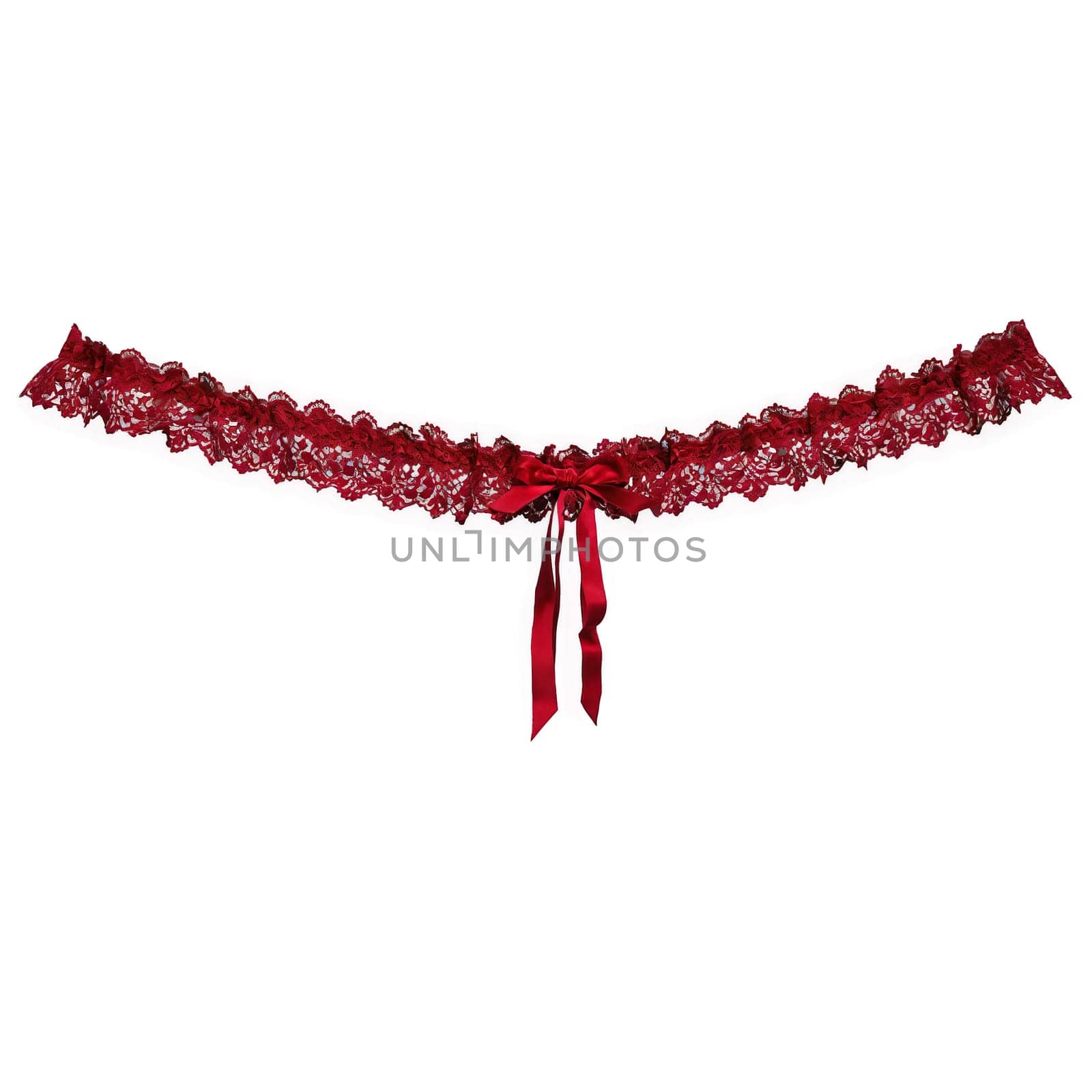 Ruby red lace garter bold and seductive dramatic flair in motion intense and vivid. Woman lingerie isolated on transparent background.