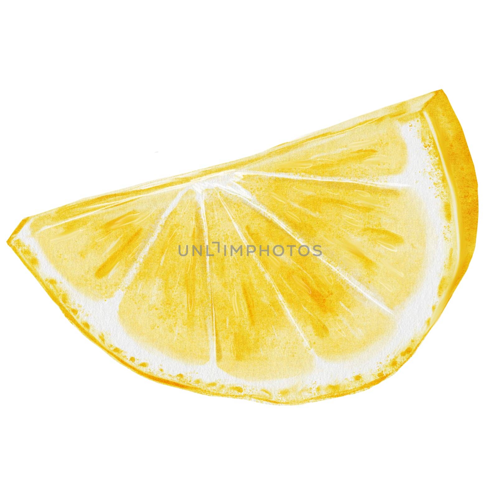 Lemon slice watercolor. Hand drawn tropical sour fruit. Clip art of juicy yellow lime. Half of citrus on isolated white background. Ideal for logo and packaging of natural cosmetics, household chemicals and design of nutritionist blogs. High quality illustration