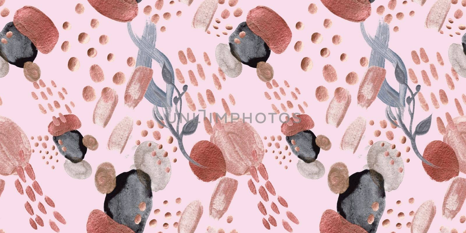 Seamless abstract pattern with gouache painted geometric shapes ovals and dots for textile design and autumn prints
