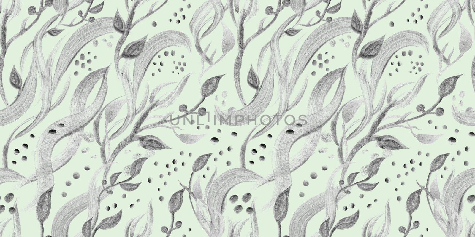 Seamless monochrome watercolor pattern with abstract wildflowers drawn in watercolor