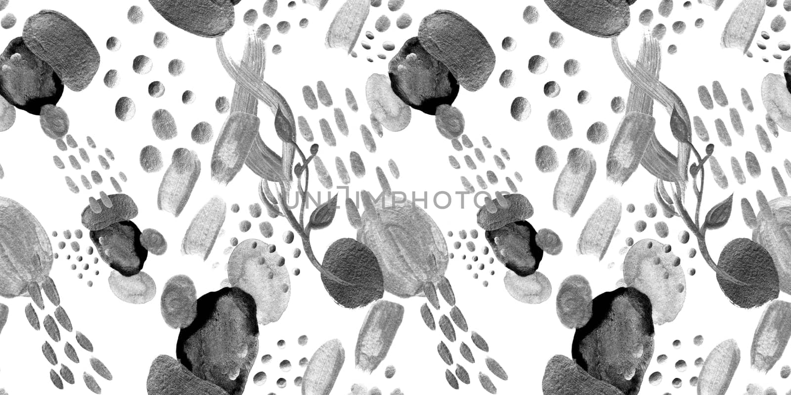 Seamless abstract pattern with gouache painted geometric shapes ovals and dots for textile design and autumn prints