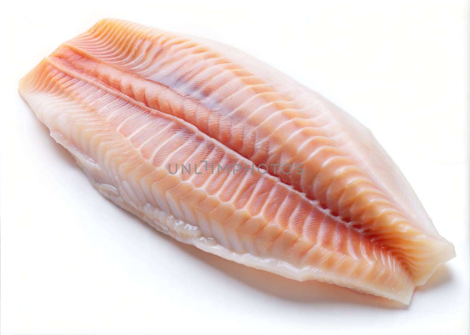 Raw frozen tilapia fish or sea bass fillet isolated on a white background. Ai generated image