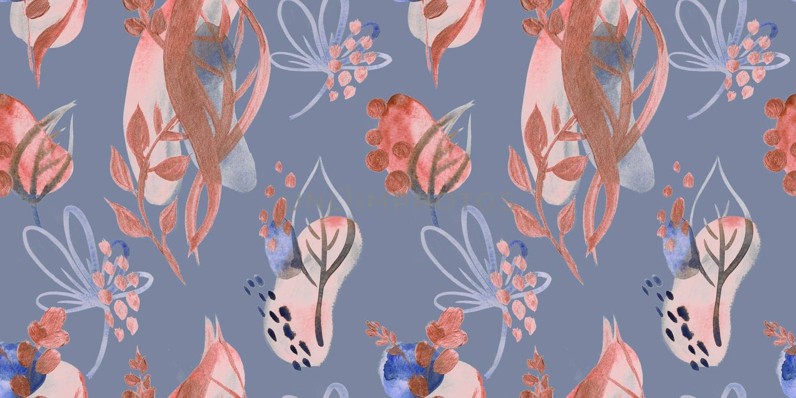 Seamless abstract pattern with gouache painted geometric shapes ovals and dots for textile design and autumn prints