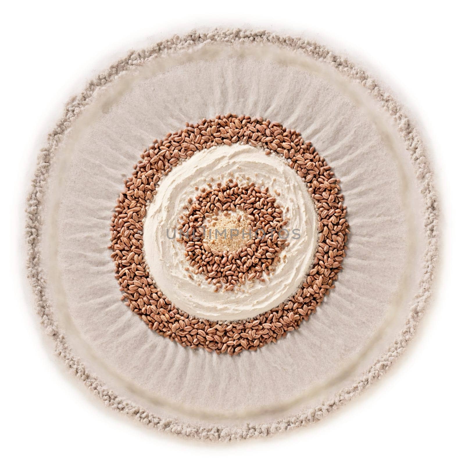 Pinto bean flour mandala a mandala of fine pinto bean flour medium pinto bean flour. Food isolated on transparent background.