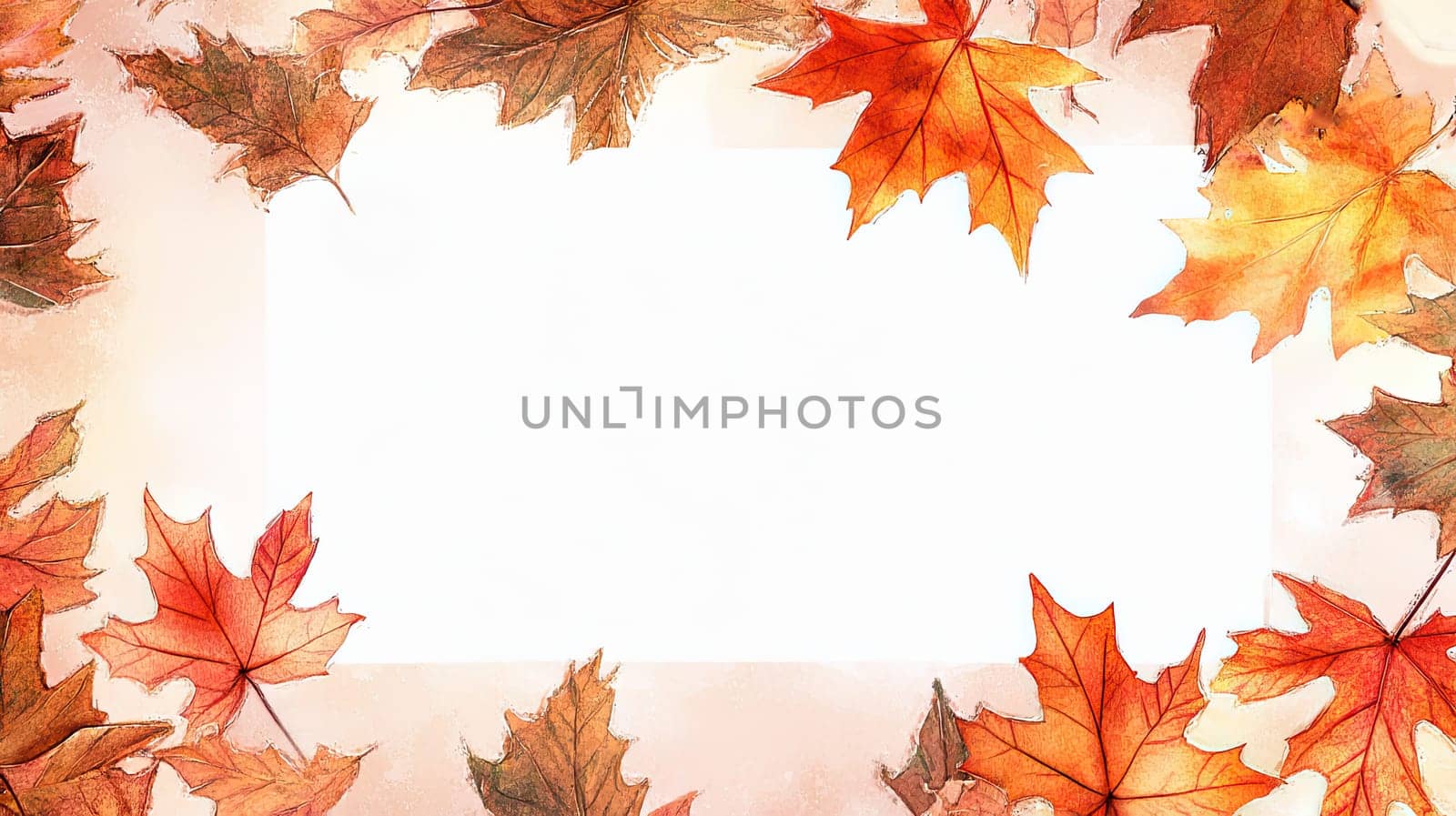Bright orange and red autumn leaves beautifully frame a blank area, creating a perfect backdrop for messages or artistic expressions during the fall season.