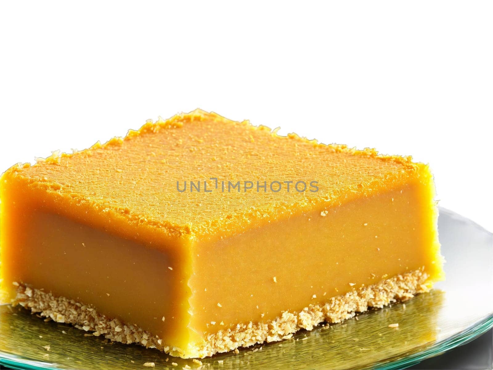 Mysore Pak Crispy golden mysore pak with a fine texture arranged on a glass plate. Food isolated on transparent background.