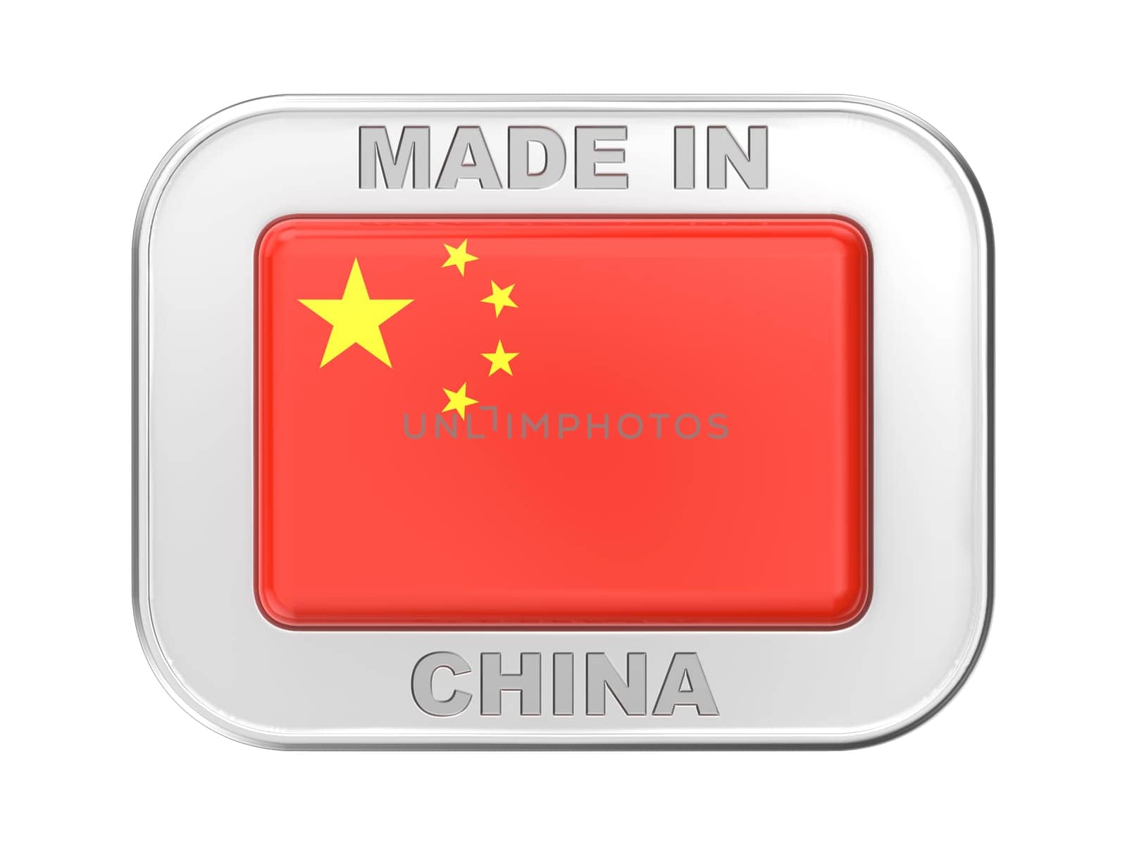 Made in China, silver badge with the flag of the People's Republic of China