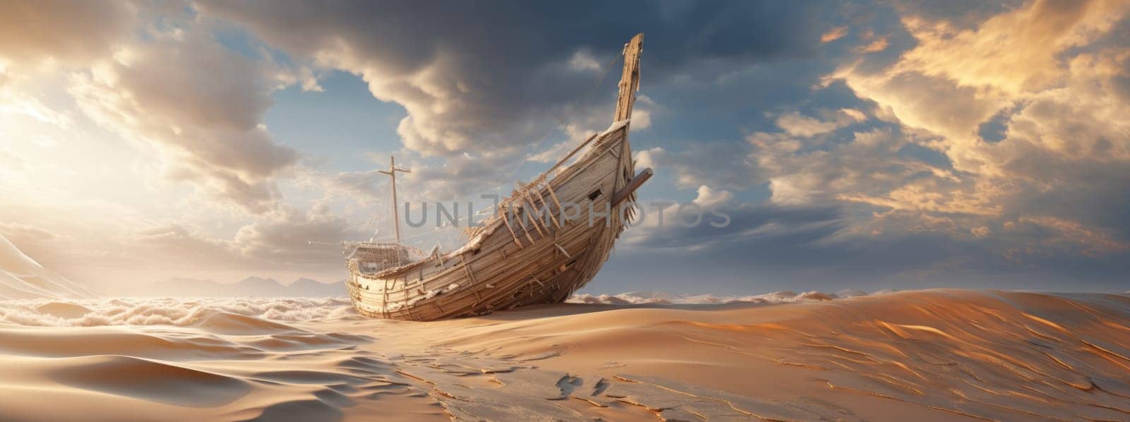 Peaceful desert scene with smooth, flowing dunes and a clear, bright sky. Expansive desert landscape with golden sand dunes and a serene atmosphere.