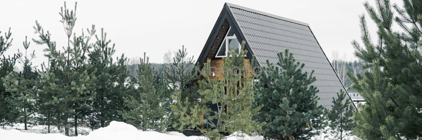 A country house in nature in winter. Rest in an ecologically clean place in winter. Glamping in nature