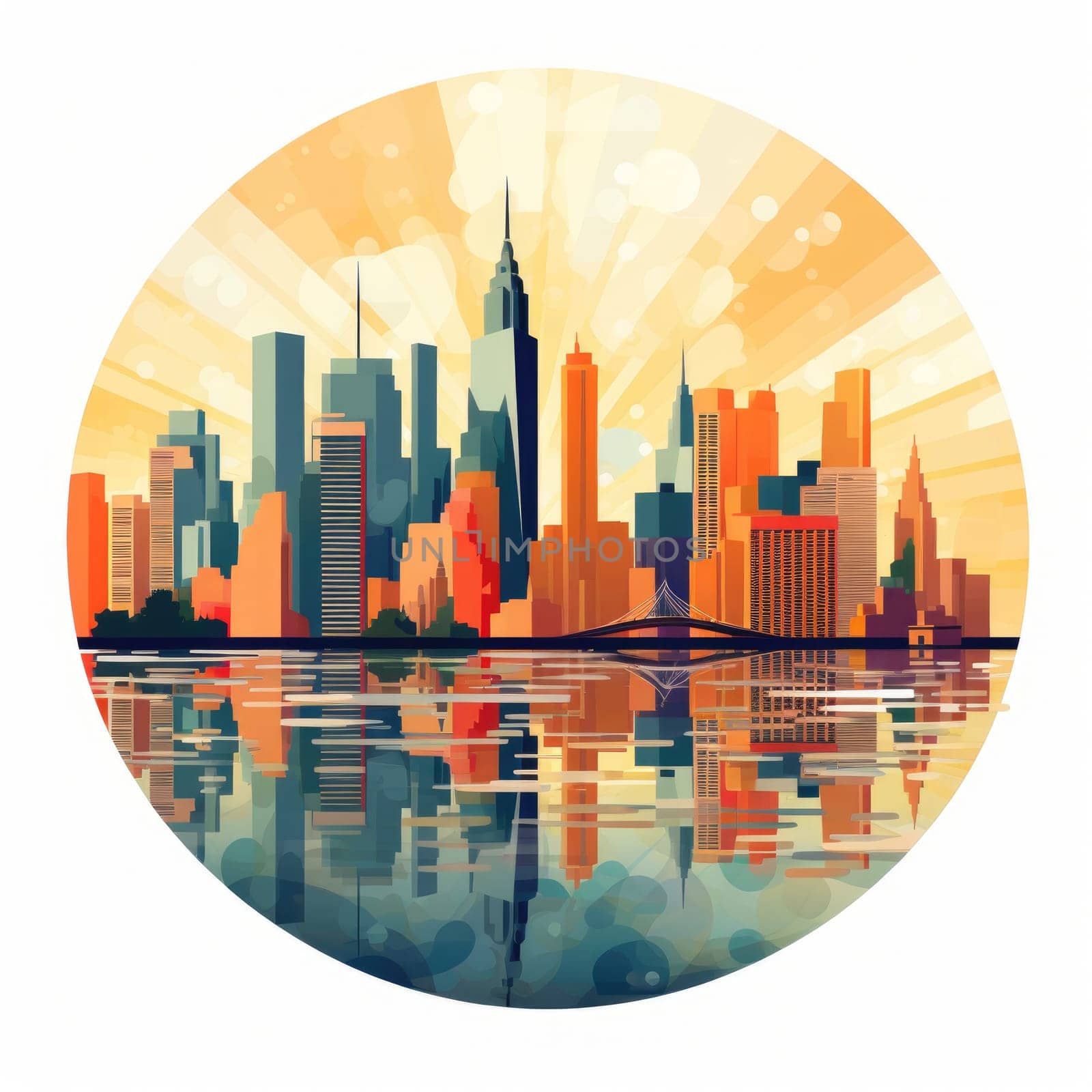 Abstract New York. Image of a metropolis with skyscrapers in vector pop art style. Template for sticker, poster, t-shirt print, etc.