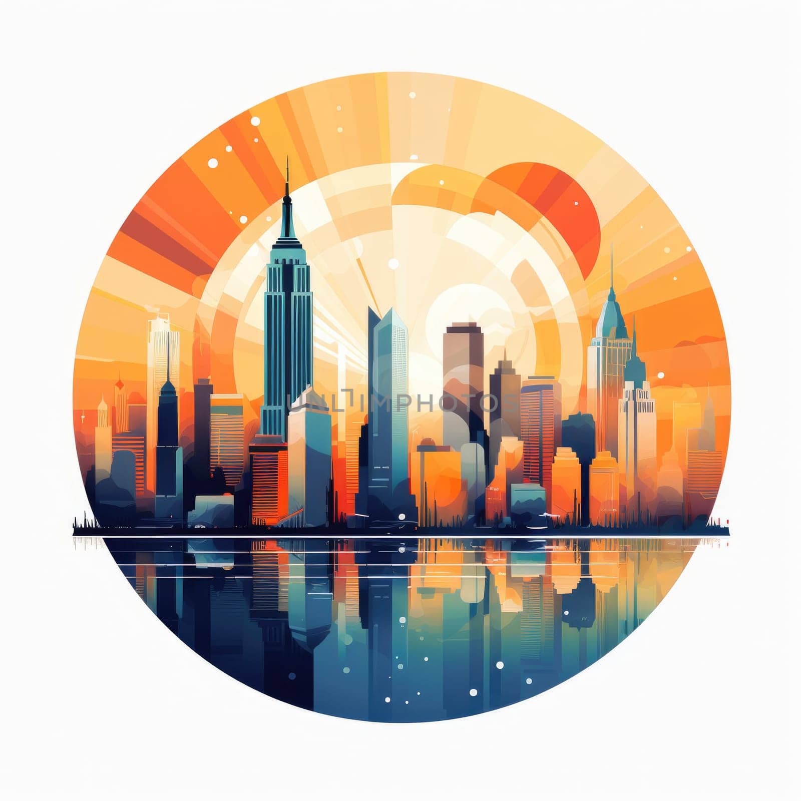 Abstract New York. Image of a metropolis with skyscrapers in vector pop art style. Template for sticker, poster, t-shirt print, etc.