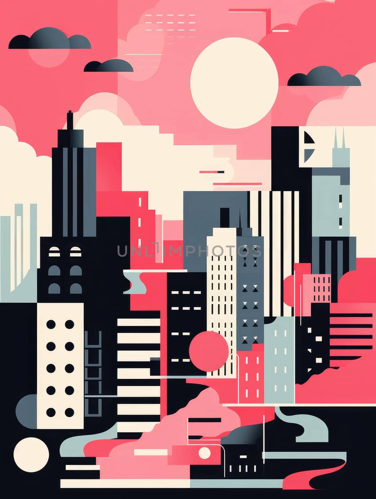 Abstract New York. Image of a metropolis with skyscrapers in vector pop art style. Template for sticker, poster, t-shirt print, etc.