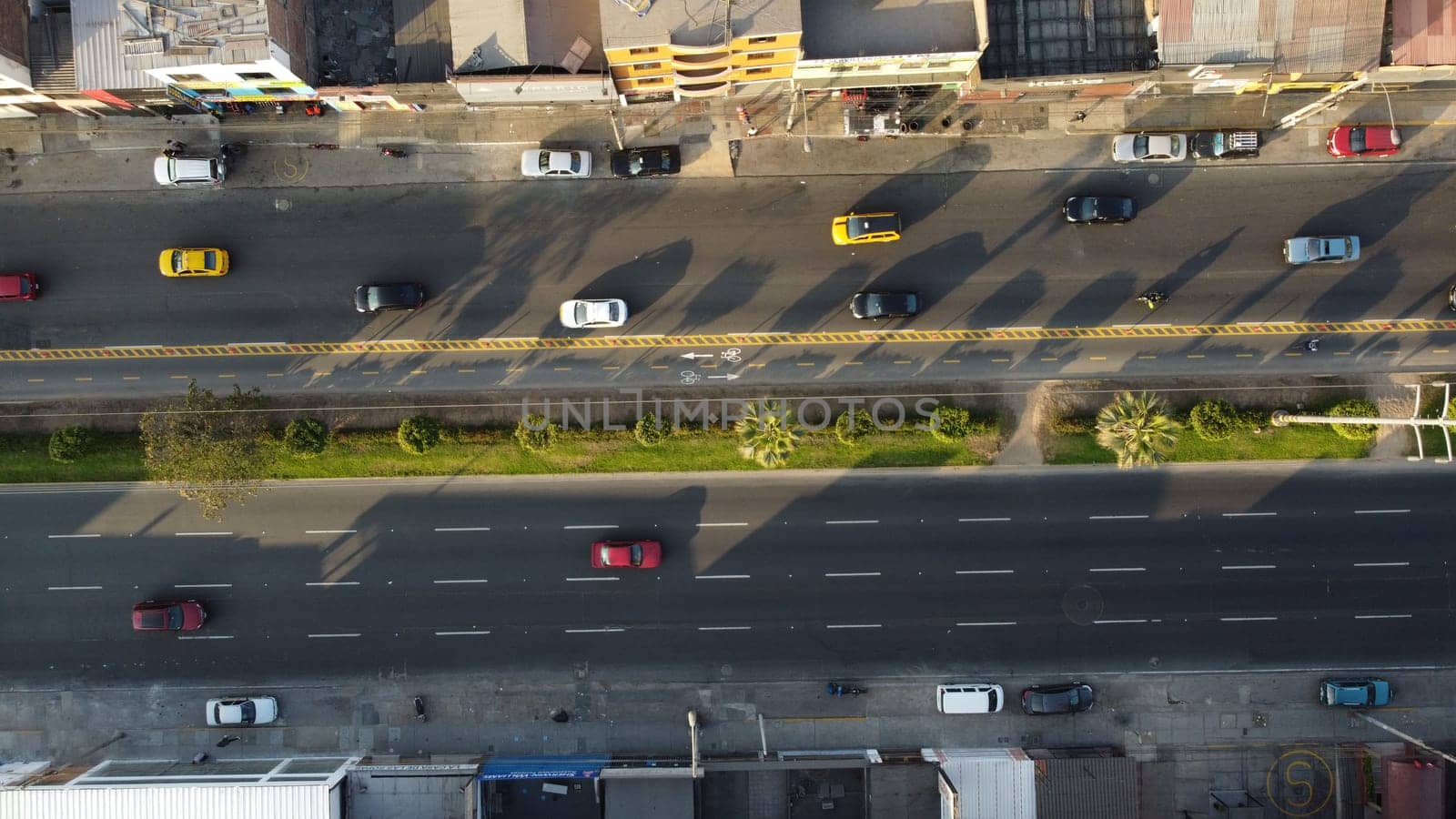 Bike lane and highway together in Lima - Peru, taken with a drone