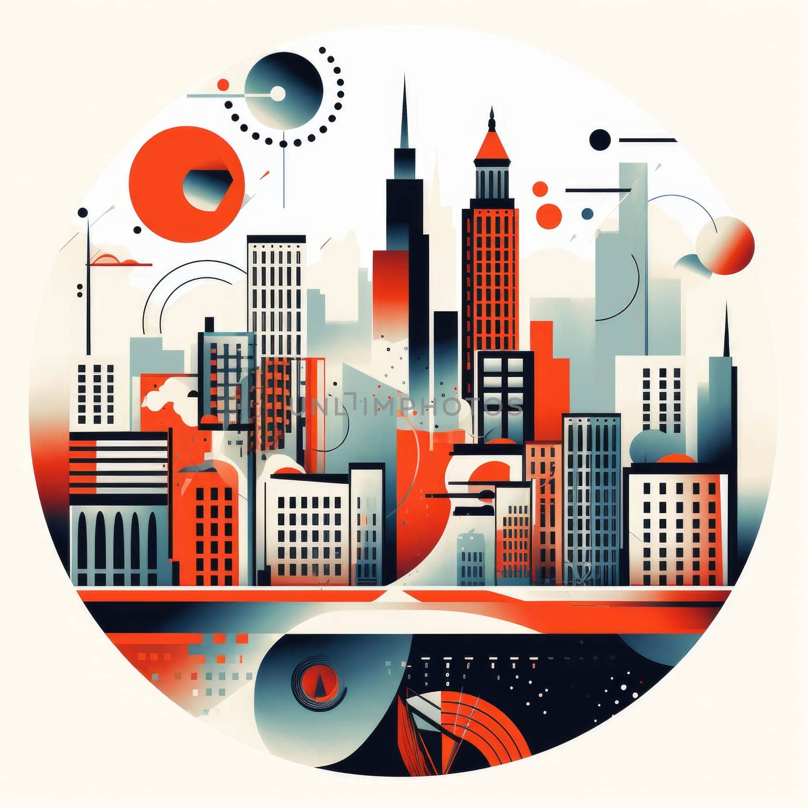 Abstract New York. Image of a metropolis with skyscrapers in vector pop art style. Template for sticker, poster, t-shirt print, etc.