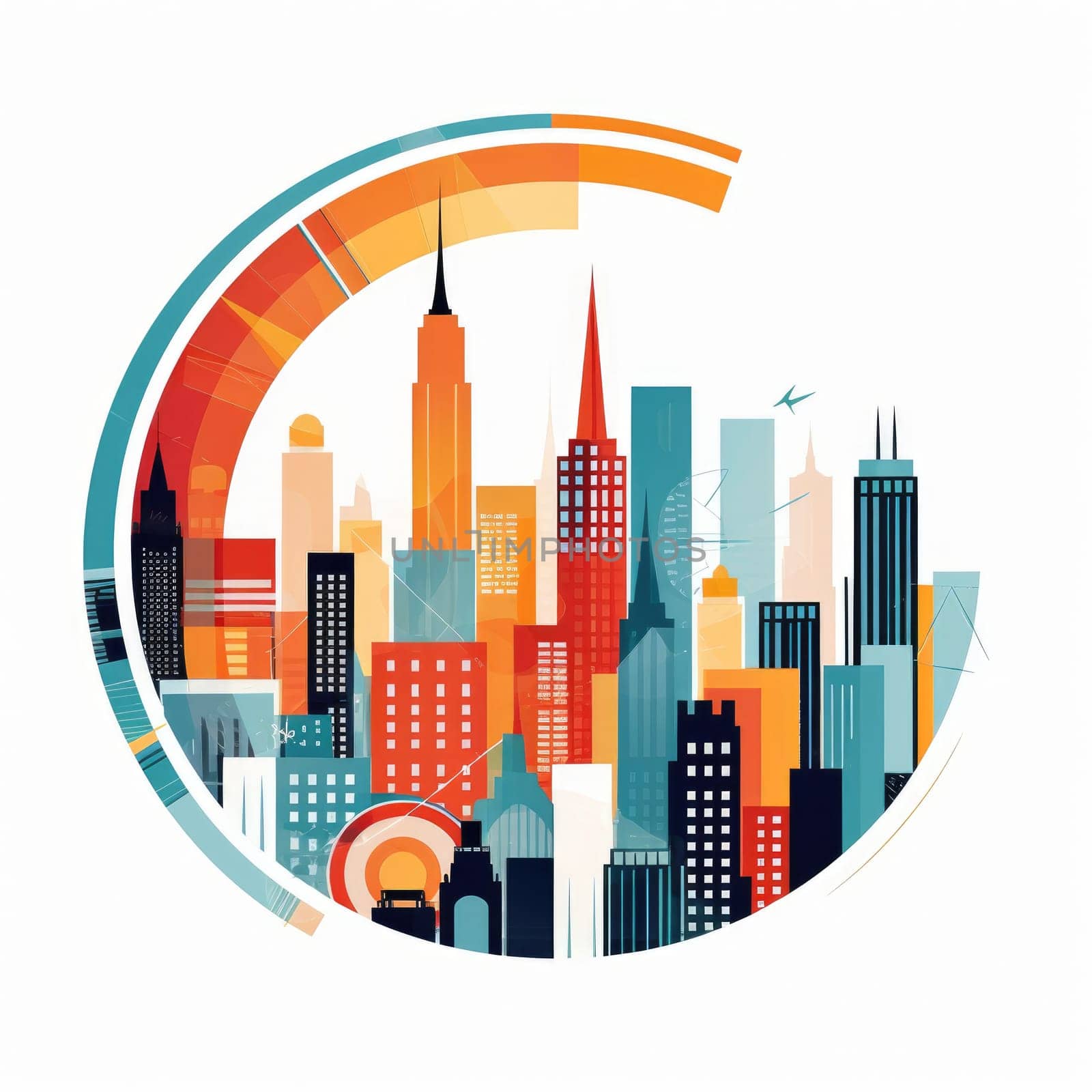 Abstract New York. Image of a metropolis with skyscrapers in vector pop art style. Template for sticker, poster, t-shirt print, etc.