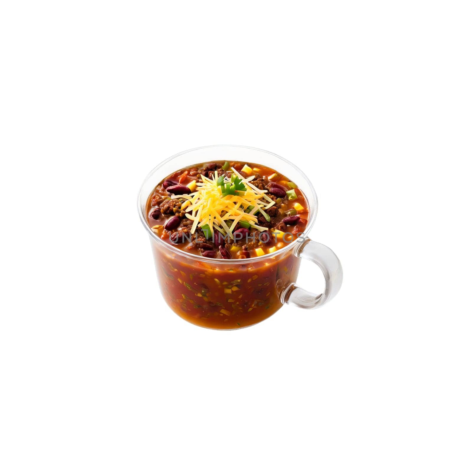 Beef and bean chili soup a hearty tomato based soup with ground beef kidney beans. Food isolated on transparent background